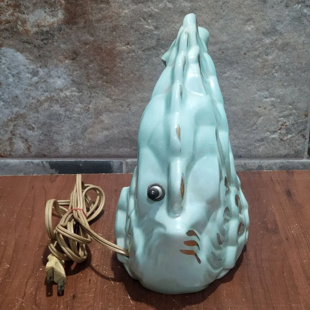 Vintage Gilded Blue Swan TV Lamp Night Light Ceramic
